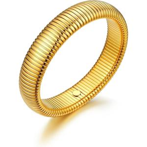 U7 Stretch Bracelets for Women Stainless Steel 18K Gold Plated Bangle Bracelets,Non Tarnish Link Bracelets,10mm,16mm,20mm(01.Gold-16mm)