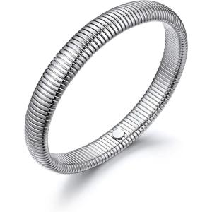 U7 Stretch Bracelets for Women Stainless Steel 18K Gold Plated Bangle Bracelets,Non Tarnish Link Bracelets,10mm,16mm,20mm(02.Stainless Steel-10mm)
