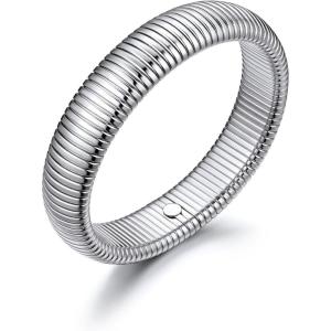 U7 Stretch Bracelets for Women Stainless Steel 18K Gold Plated Bangle Bracelets,Non Tarnish Link Bracelets,10mm,16mm,20mm(02.Stainless Steel-16mm)