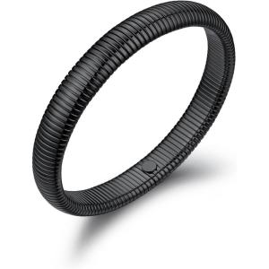 U7 Stretch Bracelets for Women Stainless Steel 18K Gold Plated Bangle Bracelets,Non Tarnish Link Bracelets,10mm,16mm,20mm(03.Balck-10mm)