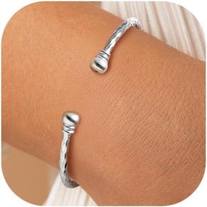 U7 Unisex Simple Cuff Bracelet 18K Real Gold Platinum Plated Fine Bracelets Fashion Jewelry Open Bangle Cuff Bracelets, Twisted or Heart Style(A. Basic Platinum)