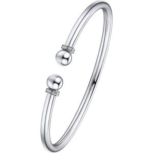 U7 Unisex Simple Cuff Bracelet 18K Real Gold Platinum Plated Fine Bracelets Fashion Jewelry Open Bangle Cuff Bracelets, Twisted or Heart Style(C.Simple Cuff-Sterling Silver)