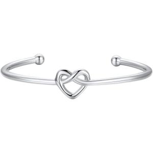 U7 Unisex Simple Cuff Bracelet 18K Real Gold Platinum Plated Fine Bracelets Fashion Jewelry Open Bangle Cuff Bracelets, Twisted or Heart Style(D.Knot Bracelet-Platinum)