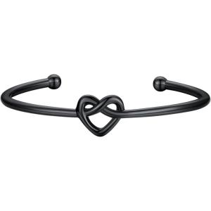 U7 Unisex Simple Cuff Bracelet 18K Real Gold Platinum Plated Fine Bracelets Fashion Jewelry Open Bangle Cuff Bracelets, Twisted or Heart Style(D.Knot Bracelet-Black)