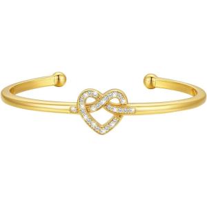 U7 Unisex Simple Cuff Bracelet 18K Real Gold Platinum Plated Fine Bracelets Fashion Jewelry Open Bangle Cuff Bracelets, Twisted or Heart Style(E.CZ Knot Bracelet-Gold)