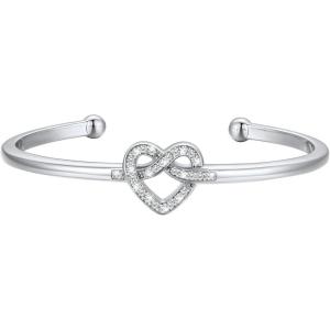 U7 Unisex Simple Cuff Bracelet 18K Real Gold Platinum Plated Fine Bracelets Fashion Jewelry Open Bangle Cuff Bracelets, Twisted or Heart Style(E.CZ Knot Bracelet-Platinum)