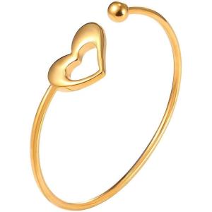 U7 Unisex Simple Cuff Bracelet 18K Real Gold Platinum Plated Fine Bracelets Fashion Jewelry Open Bangle Cuff Bracelets, Twisted or Heart Style(F.Heart End-18K Gold)