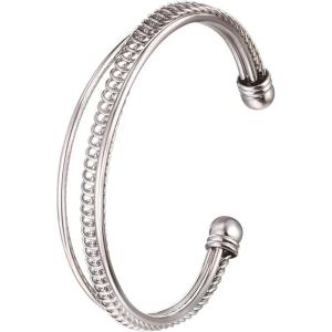 U7 Unisex Simple Cuff Bracelet 18K Real Gold Platinum Plated Fine Bracelets Fashion Jewelry Open Bangle Cuff Bracelets, Twisted or Heart Style(G.Elegant Cuff-Platinum)