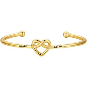 U7 Unisex Simple Cuff Bracelet 18K Real Gold Platinum Plated Fine Bracelets Fashion Jewelry Open Bangle Cuff Bracelets, Twisted or Heart Style(I.Knot Bracelet-PIoto-Gold)