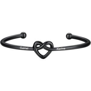 U7 Unisex Simple Cuff Bracelet 18K Real Gold Platinum Plated Fine Bracelets Fashion Jewelry Open Bangle Cuff Bracelets, Twisted or Heart Style(I.Knot Bracelet-PIoto-Black)