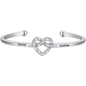 U7 Unisex Simple Cuff Bracelet 18K Real Gold Platinum Plated Fine Bracelets Fashion Jewelry Open Bangle Cuff Bracelets, Twisted or Heart Style(J.CZ Knot Bracelet-Photo-Platinum)