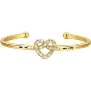 U7 Unisex Simple Cuff Bracelet 18K Real Gold Platinum Plated Fine Bracelets Fashion Jewelry Open Bangle Cuff Bracelets, Twisted or Heart Style(J.CZ Knot Bracelet-Photo)