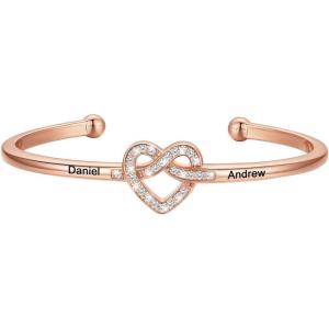 U7 Unisex Simple Cuff Bracelet 18K Real Gold Platinum Plated Fine Bracelets Fashion Jewelry Open Bangle Cuff Bracelets, Twisted or Heart Style(J.CZ Knot Bracelet-Photo-Rose Gold)
