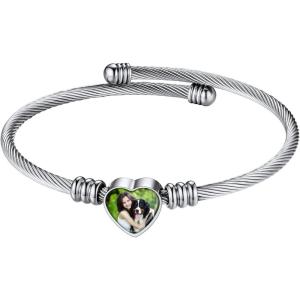 U7 Unisex Simple Cuff Bracelet 18K Real Gold Platinum Plated Fine Bracelets Fashion Jewelry Open Bangle Cuff Bracelets, Twisted or Heart Style(K.Heart photo-steel)