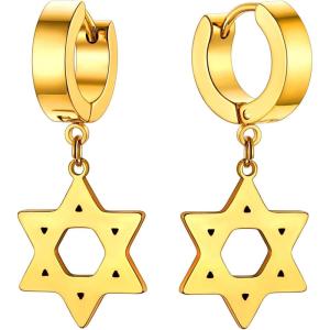 U7 Y2K Jewelry 18K Gold Plated Sterling Silver Huggie Hoops Earrings, Ankh Cross/Lighting Bolt/Feather/Italian Horn/Star of David Dangle Drop Earrings for Women(David Star -Gold)