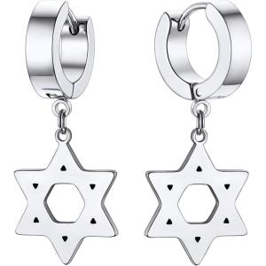 U7 Y2K Jewelry 18K Gold Plated Sterling Silver Huggie Hoops Earrings, Ankh Cross/Lighting Bolt/Feather/Italian Horn/Star of David Dangle Drop Earrings for Women(David Star -Stainless)