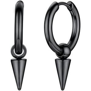 U7 Y2K Jewelry 18K Gold Plated Sterling Silver Huggie Hoops Earrings, Ankh Cross/Lighting Bolt/Feather/Italian Horn/Star of David Dangle Drop Earrings for Women(Cone -Black)