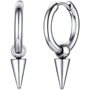 U7 Y2K Jewelry 18K Gold Plated Sterling Silver Huggie Hoops Earrings, Ankh Cross/Lighting Bolt/Feather/Italian Horn/Star of David Dangle Drop Earrings for Women(Cone -Stainless)