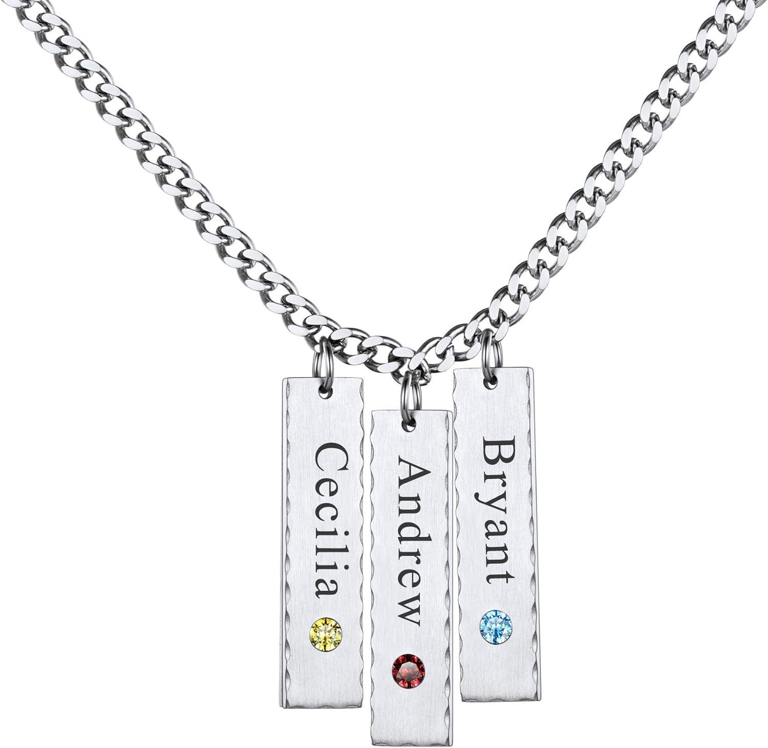 imageU7 Personalized Mothers Necklace with 18 Children Name Simulated Birthstones Stainless Steel 18K Gold Plated Tree of Life PendantDisc BarFeet Necklaces for GrandmaBarBirthstoneStainless