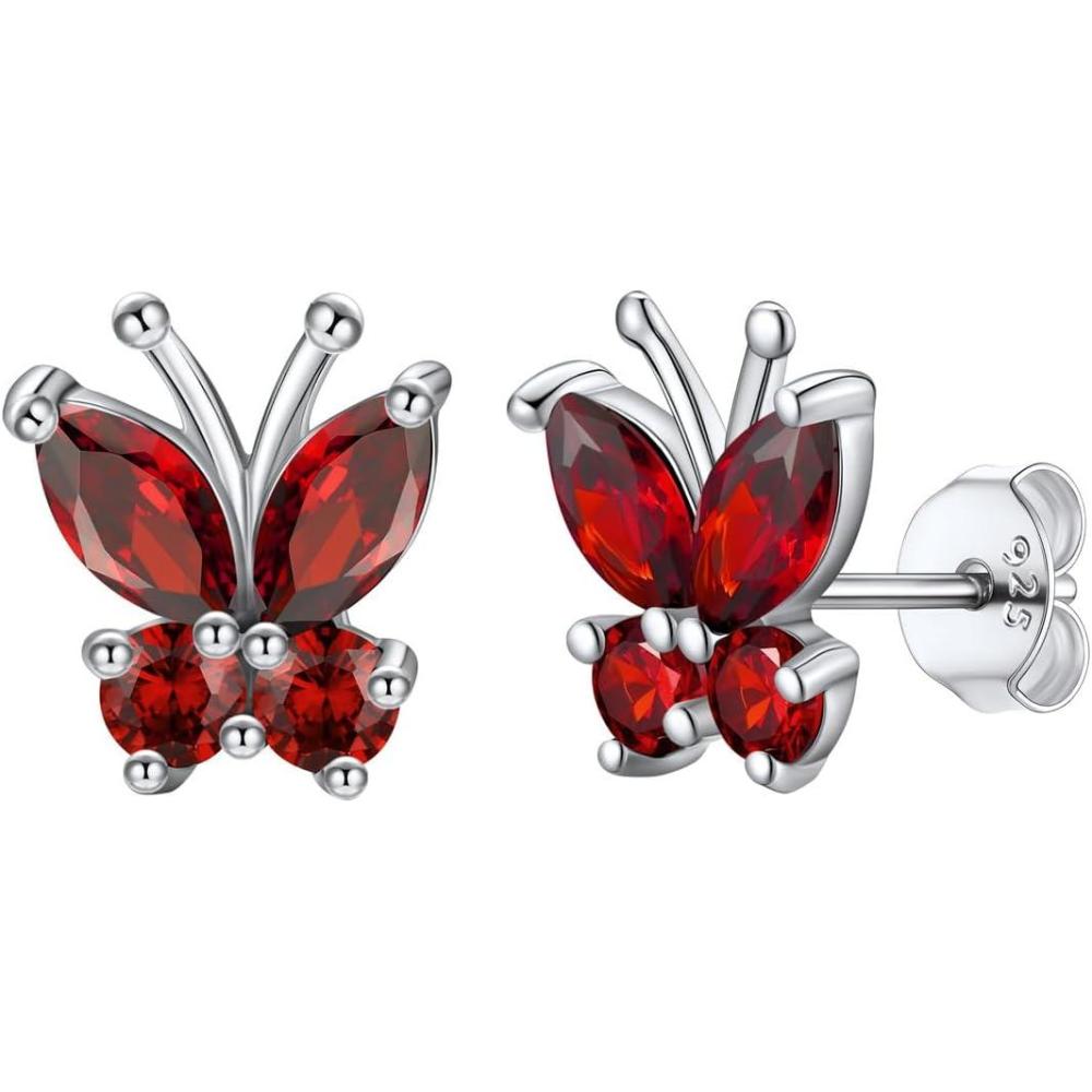 imageSILVERCUTE 925 Sterling Silver Butterfly Earrings for WomenButterfly Birthstone Stud EarringEar CuffsHypoallergenic Birthday Earrings for Women01JanuaryGarnetStud