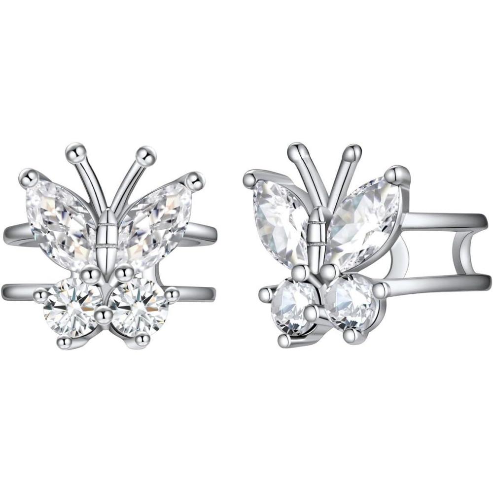 imageSILVERCUTE 925 Sterling Silver Butterfly Earrings for WomenButterfly Birthstone Stud EarringEar CuffsHypoallergenic Birthday Earrings for Women04AprilDiamondEar Cuff
