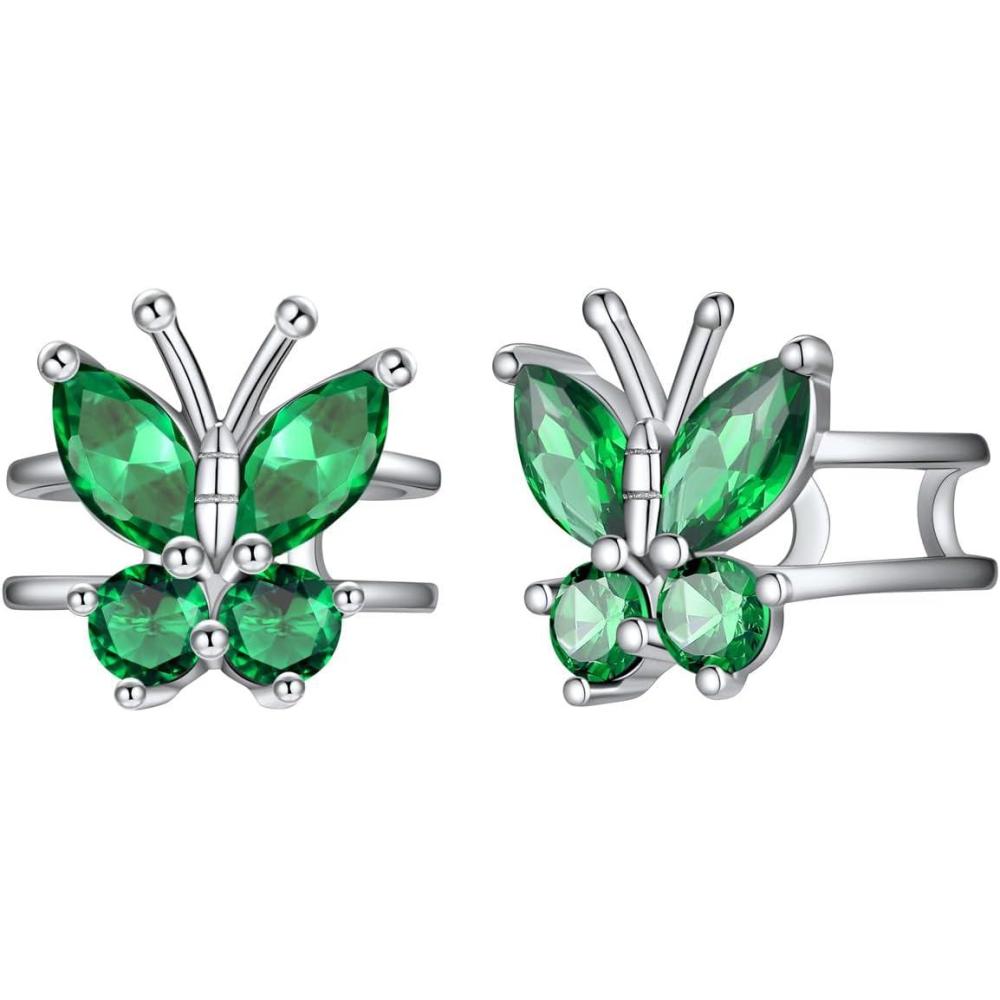imageSILVERCUTE 925 Sterling Silver Butterfly Earrings for WomenButterfly Birthstone Stud EarringEar CuffsHypoallergenic Birthday Earrings for Women05MayEmeraldEar Cuff