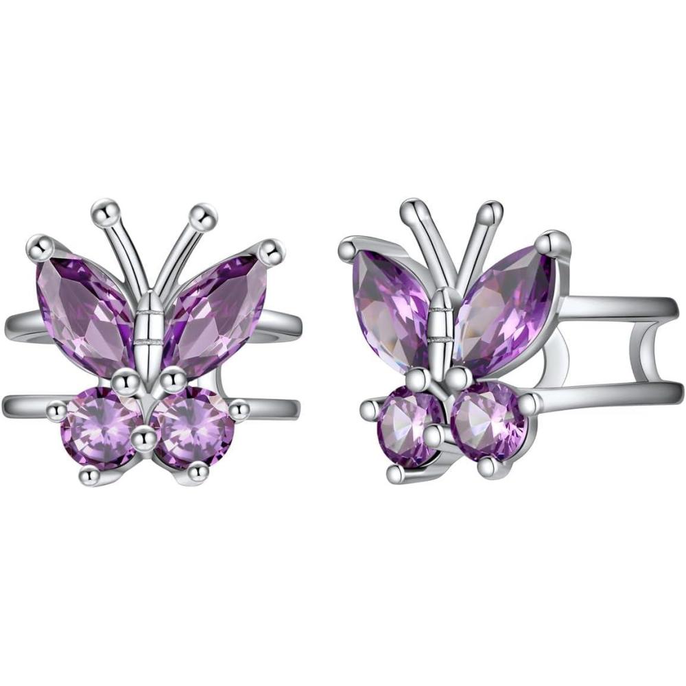 imageSILVERCUTE 925 Sterling Silver Butterfly Earrings for WomenButterfly Birthstone Stud EarringEar CuffsHypoallergenic Birthday Earrings for Women06JuneAlexandriteEar Cuff