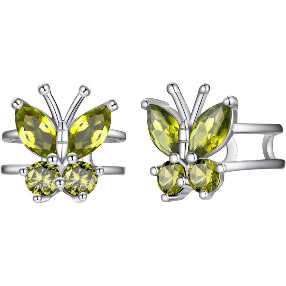 imageSILVERCUTE 925 Sterling Silver Butterfly Earrings for WomenButterfly Birthstone Stud EarringEar CuffsHypoallergenic Birthday Earrings for Women08AugustPeridotEar Cuff