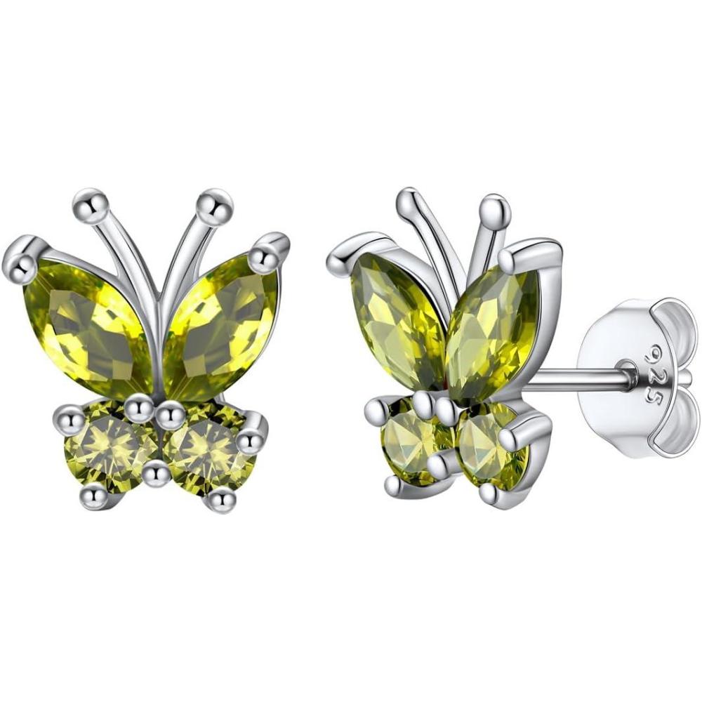 imageSILVERCUTE 925 Sterling Silver Butterfly Earrings for WomenButterfly Birthstone Stud EarringEar CuffsHypoallergenic Birthday Earrings for Women08AugustPeridotStud