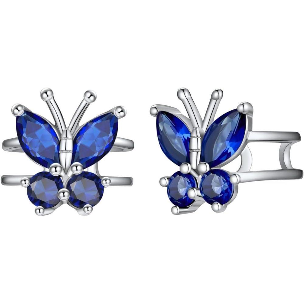 imageSILVERCUTE 925 Sterling Silver Butterfly Earrings for WomenButterfly Birthstone Stud EarringEar CuffsHypoallergenic Birthday Earrings for Women09SeptemberSapphireEar Cuff