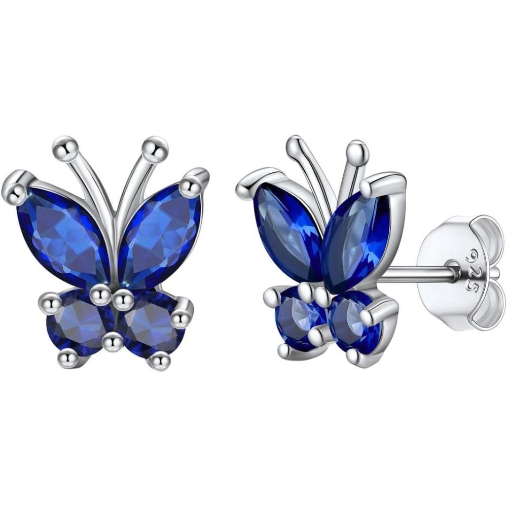 imageSILVERCUTE 925 Sterling Silver Butterfly Earrings for WomenButterfly Birthstone Stud EarringEar CuffsHypoallergenic Birthday Earrings for Women09SeptemberSapphireStud
