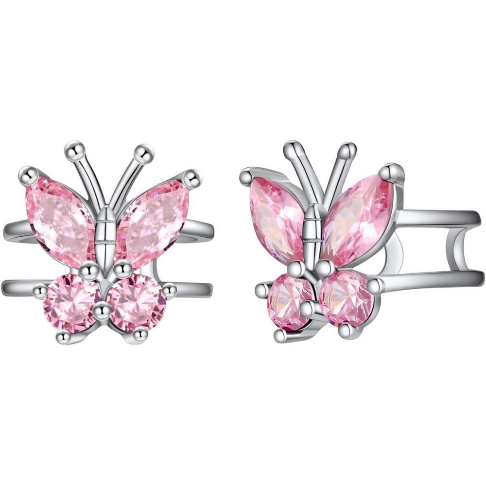imageSILVERCUTE 925 Sterling Silver Butterfly Earrings for WomenButterfly Birthstone Stud EarringEar CuffsHypoallergenic Birthday Earrings for Women10OctoberPink TourmalineEar Cuff