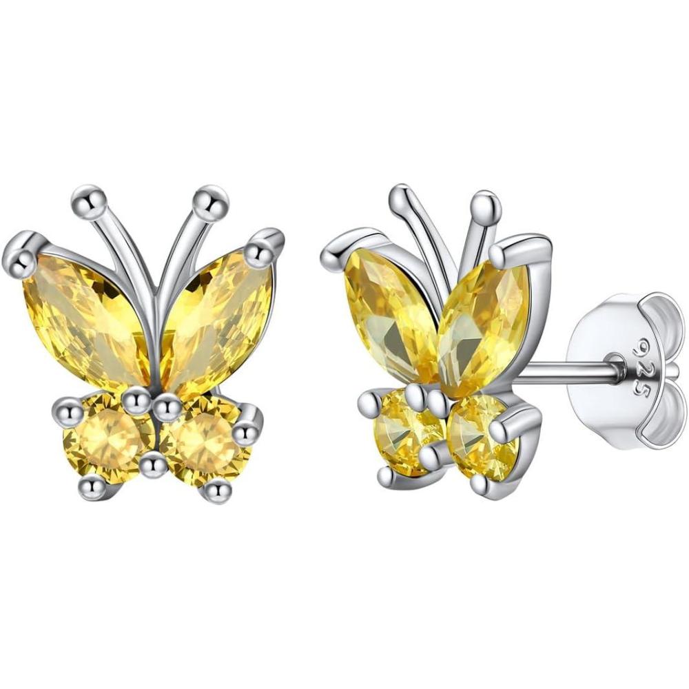 imageSILVERCUTE 925 Sterling Silver Butterfly Earrings for WomenButterfly Birthstone Stud EarringEar CuffsHypoallergenic Birthday Earrings for Women11NovemberYellow TopazStud