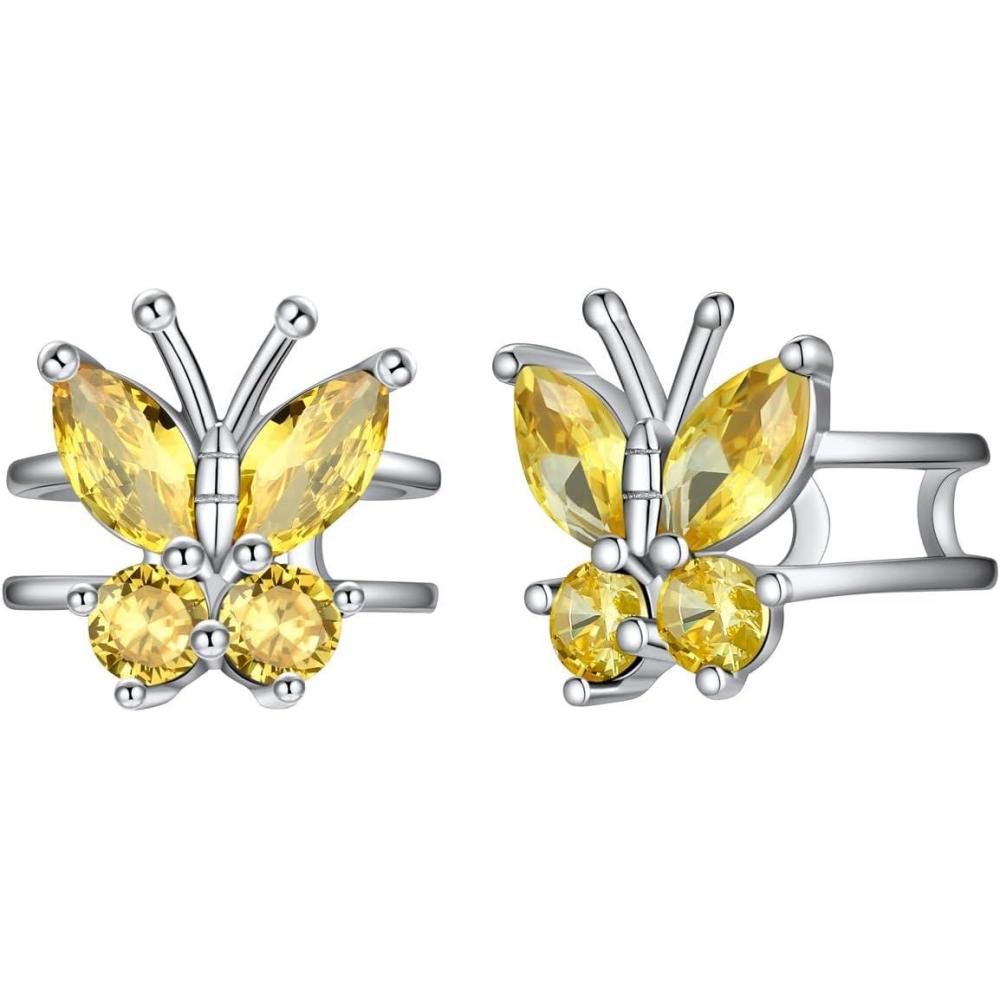 imageSILVERCUTE 925 Sterling Silver Butterfly Earrings for WomenButterfly Birthstone Stud EarringEar CuffsHypoallergenic Birthday Earrings for Women11NovemberYellow TopazEar Cuff