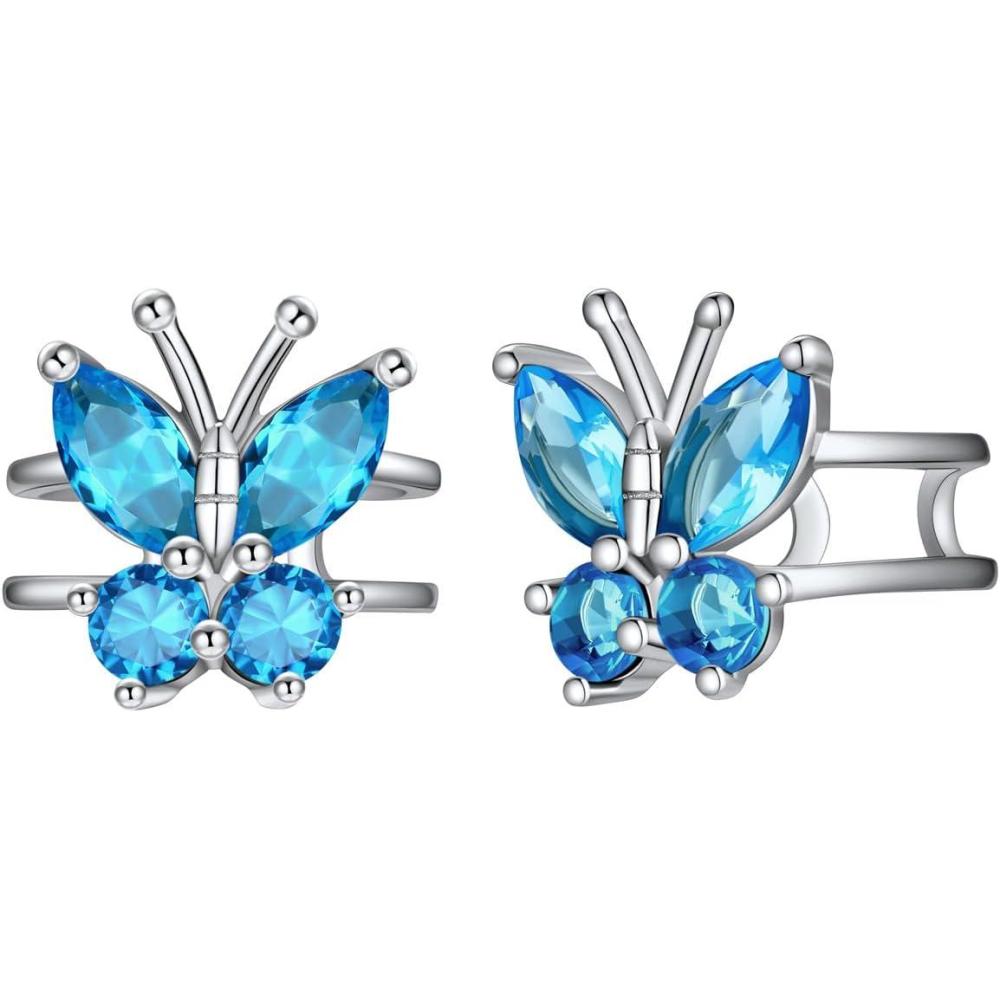 imageSILVERCUTE 925 Sterling Silver Butterfly Earrings for WomenButterfly Birthstone Stud EarringEar CuffsHypoallergenic Birthday Earrings for Women12DecemberBlue TopazEar Cuff