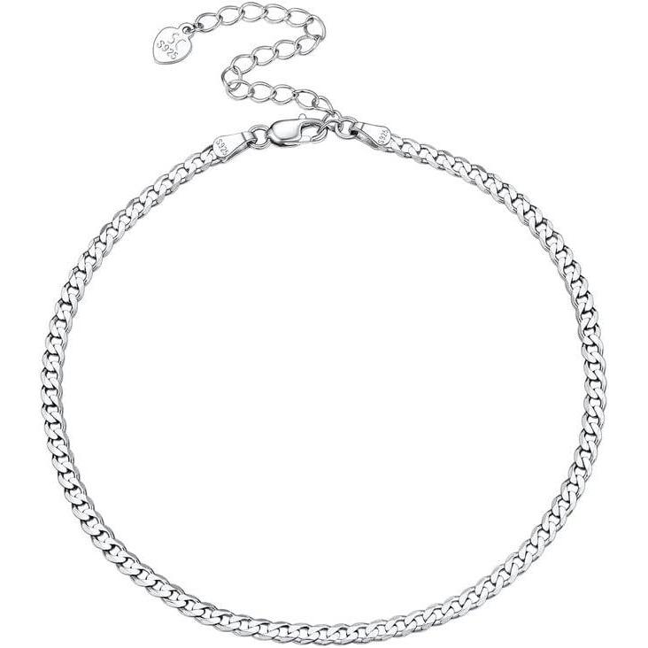 imageU7 Diamond Cut Cuban Link Chain Anklets Sterling Silver Ankle Bracelets for Women 3mm Wide 2227cm Long