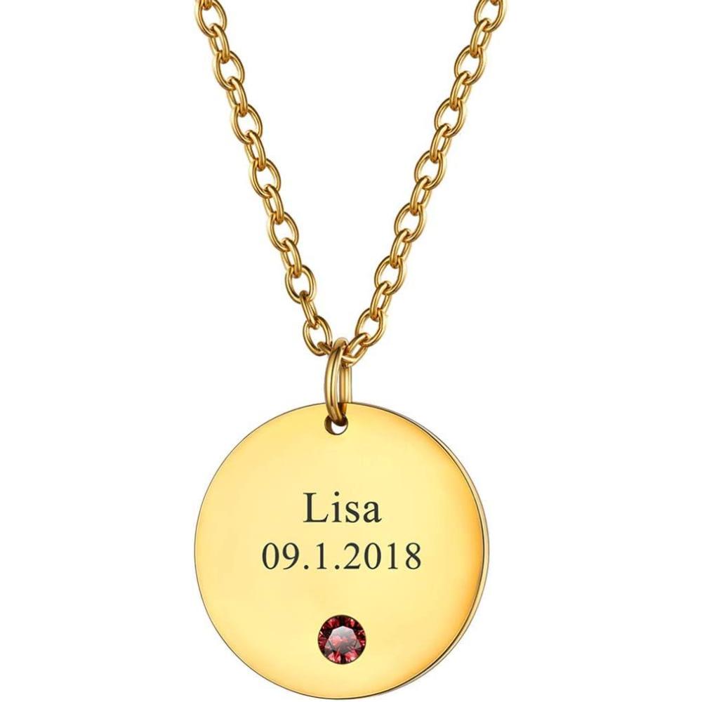 imageU7 Personalized Mothers Necklace with 18 Children Name Simulated Birthstones Stainless Steel 18K Gold Plated Tree of Life PendantDisc BarFeet Necklaces for GrandmaDisc CoinGold