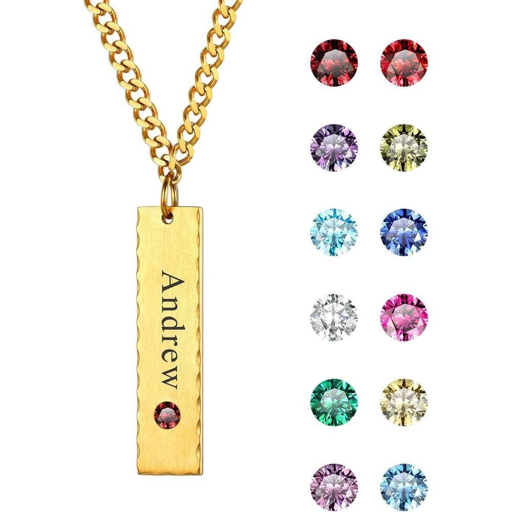 imageU7 Personalized Mothers Necklace with 18 Children Name Simulated Birthstones Stainless Steel 18K Gold Plated Tree of Life PendantDisc BarFeet Necklaces for GrandmaBarBirthstoneGold