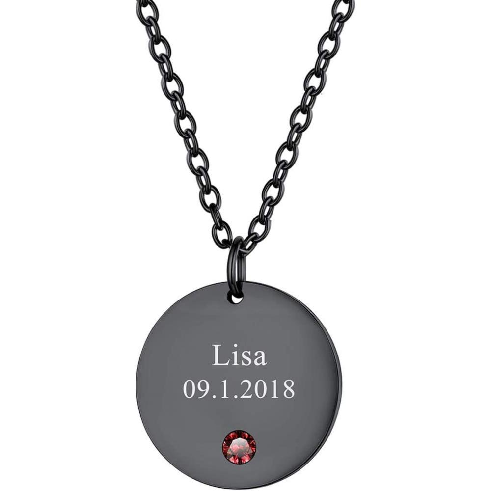 imageU7 Personalized Mothers Necklace with 18 Children Name Simulated Birthstones Stainless Steel 18K Gold Plated Tree of Life PendantDisc BarFeet Necklaces for GrandmaDisc CoinBlack