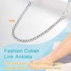 U7 Diamond Cut Cuban Link Chain Anklets Sterling Silver Ankle Bracelets for Women, 3mm Wide, 22-27cm Long