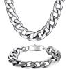 U7 Men Stainless Steel Big Chain Set 15mm Wide Cuban Link Chain Necklace Bracelet Rapper Costume Jewelry for Party