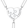 U7 Sterling Silver Best Friend Necklaces Custom Friendship/Couple/Family Jewelry Split Heart Puzzle Pendant for 2/3/4 BFF Gift