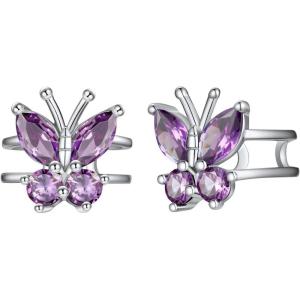 SILVERCUTE 925 Sterling Silver Butterfly Earrings for Women,Butterfly Birthstone Stud Earring/Ear Cuffs,Hypoallergenic Birthday Earrings for Women(06.June(Alexandrite)-Ear Cuff)