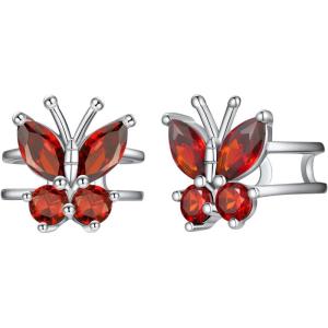 SILVERCUTE 925 Sterling Silver Butterfly Earrings for Women,Butterfly Birthstone Stud Earring/Ear Cuffs,Hypoallergenic Birthday Earrings for Women(07.July(Ruby)-Ear Cuff)