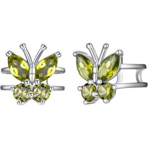 SILVERCUTE 925 Sterling Silver Butterfly Earrings for Women,Butterfly Birthstone Stud Earring/Ear Cuffs,Hypoallergenic Birthday Earrings for Women(08.August(Peridot)-Ear Cuff)