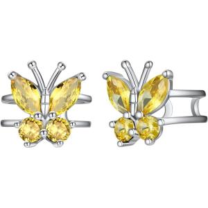 SILVERCUTE 925 Sterling Silver Butterfly Earrings for Women,Butterfly Birthstone Stud Earring/Ear Cuffs,Hypoallergenic Birthday Earrings for Women(11.November(Yellow Topaz)-Ear Cuff)