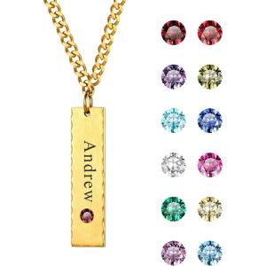U7 Personalized Mothers Necklace with 1-8 Children Name Simulated Birthstones, Stainless Steel 18K Gold Plated Tree of Life Pendant/Disc Bar/Feet Necklaces for Grandma(Bar&Birthstone/Gold)