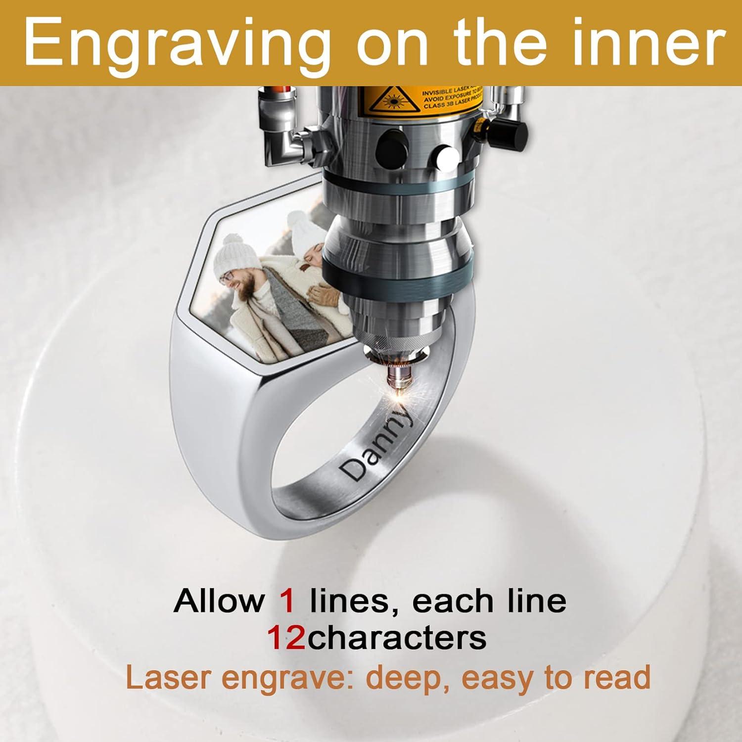 imageU7 Custom Picture amp Text Engraved Ring Stainless Steel 18K Gold Plated Wedding Engagement HeartRoundShieldSquare Signet Rings Personalized Memory Photo Inside Gift for Men WomenEHexagonStainless Steel