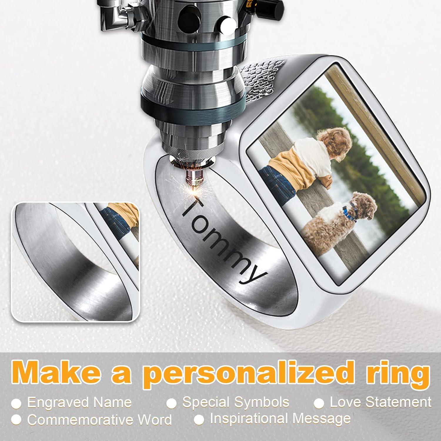 imageU7 Custom Picture amp Text Engraved Ring Stainless Steel 18K Gold Plated Wedding Engagement HeartRoundShieldSquare Signet Rings Personalized Memory Photo Inside Gift for Men WomenA3Square Cross ShieldStainless Steel