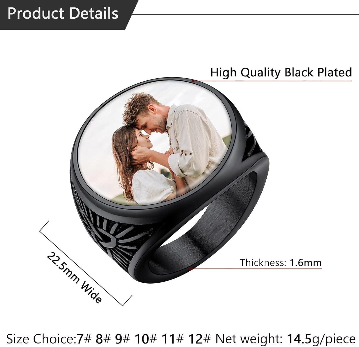 imageU7 Custom Picture amp Text Engraved Ring Stainless Steel 18K Gold Plated Wedding Engagement HeartRoundShieldSquare Signet Rings Personalized Memory Photo Inside Gift for Men WomenB2Round Celtic KnotBlack
